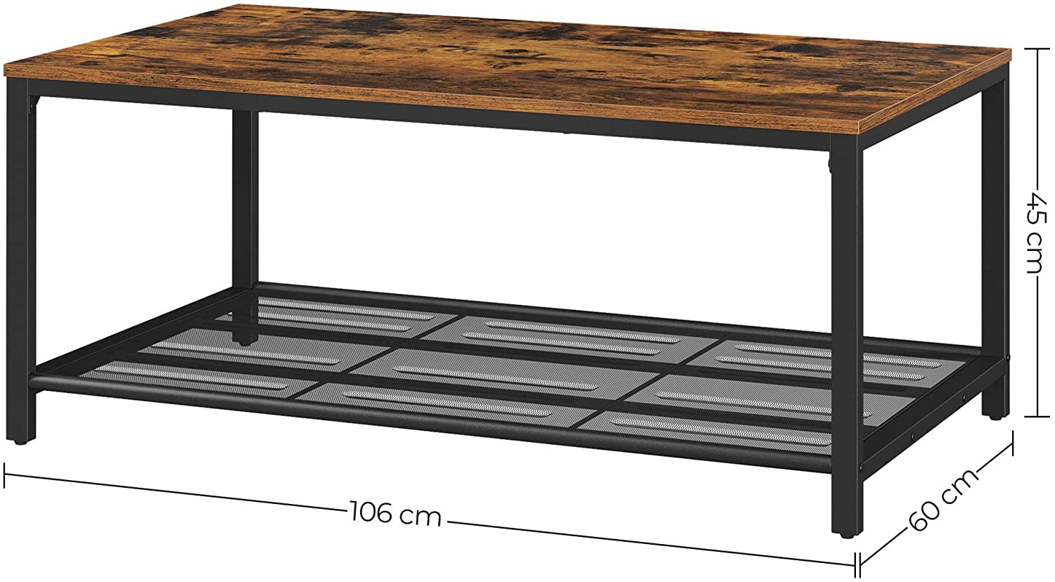 Rena Coffee Table with Storage Shelf Rustic Style