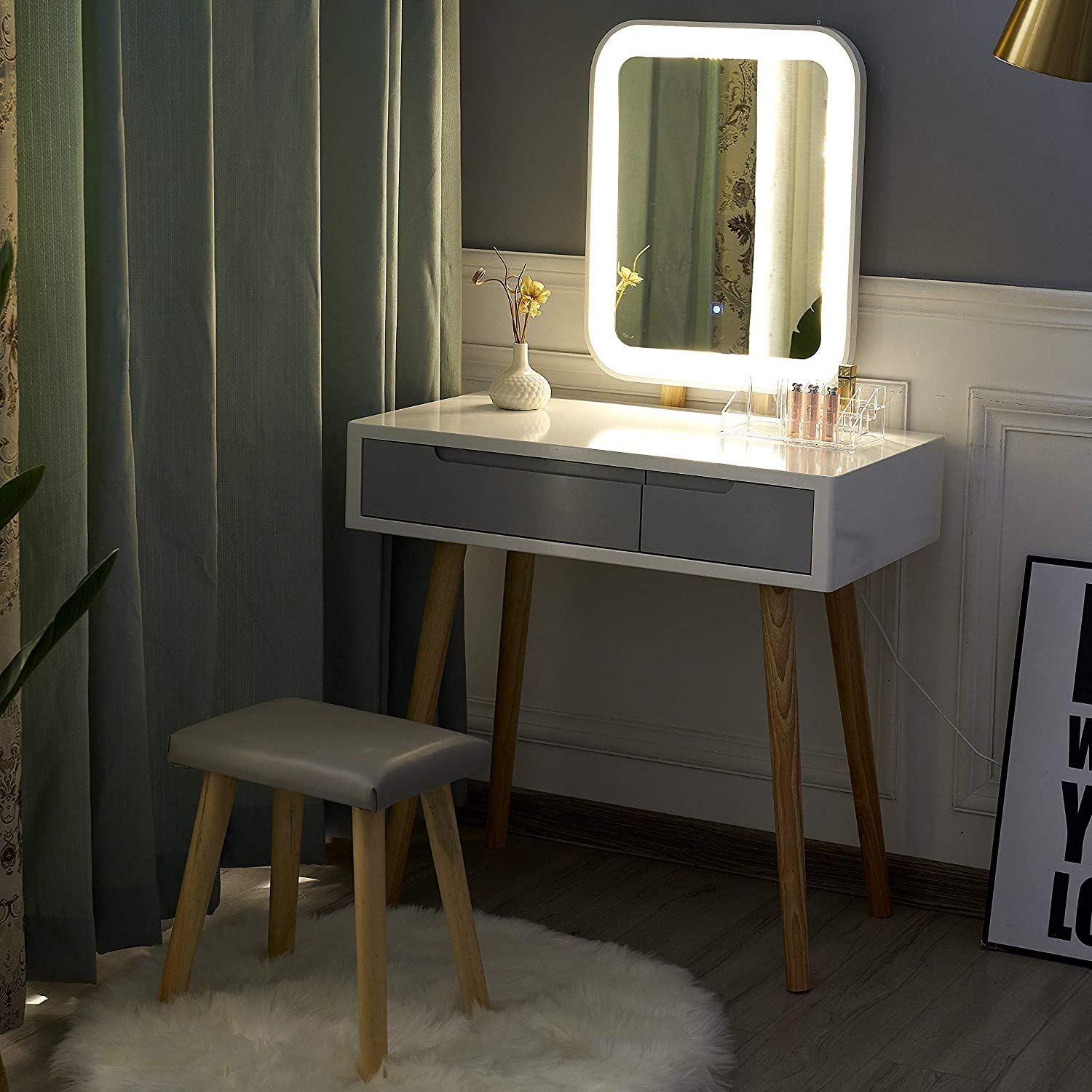 Dressing Table Set with Rectangular Mirror