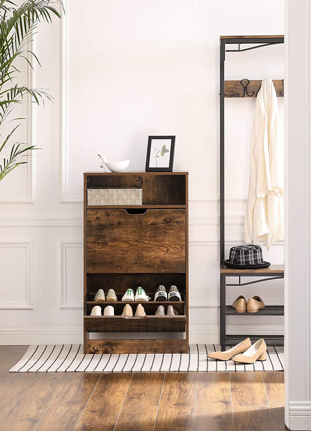 Rena Rustic Shoe Cabinet with Drawers