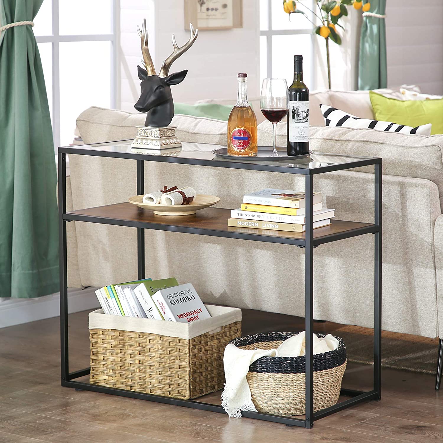 Rena Glass Top Console Table Hallway Table Rustic Design