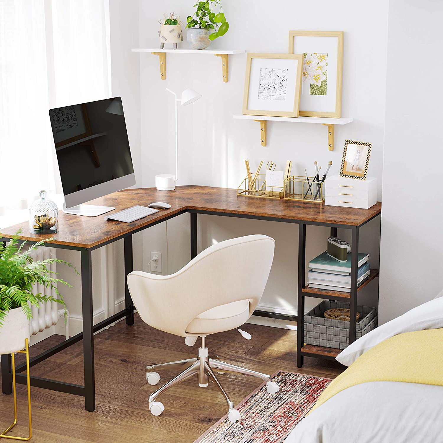 Rena L Shaped Corner Desk with Shelf