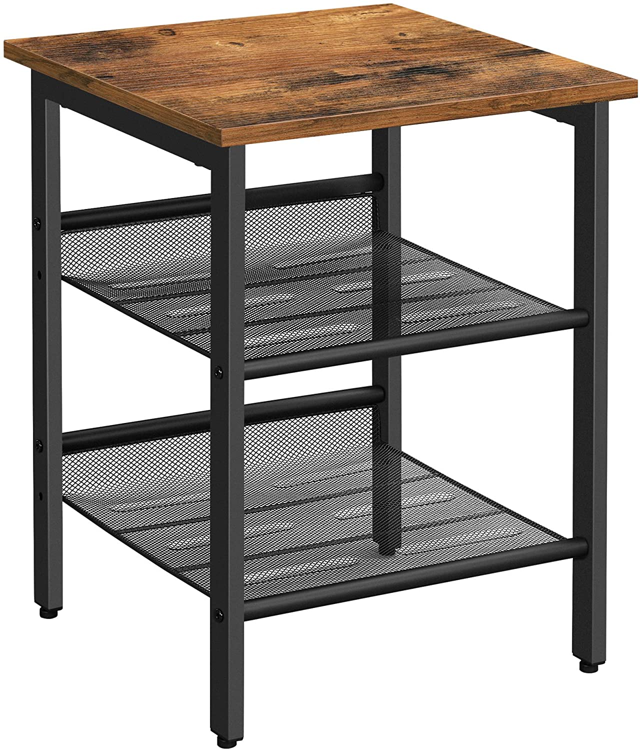 Rena Side Table with Storage Shelves Rustic Style