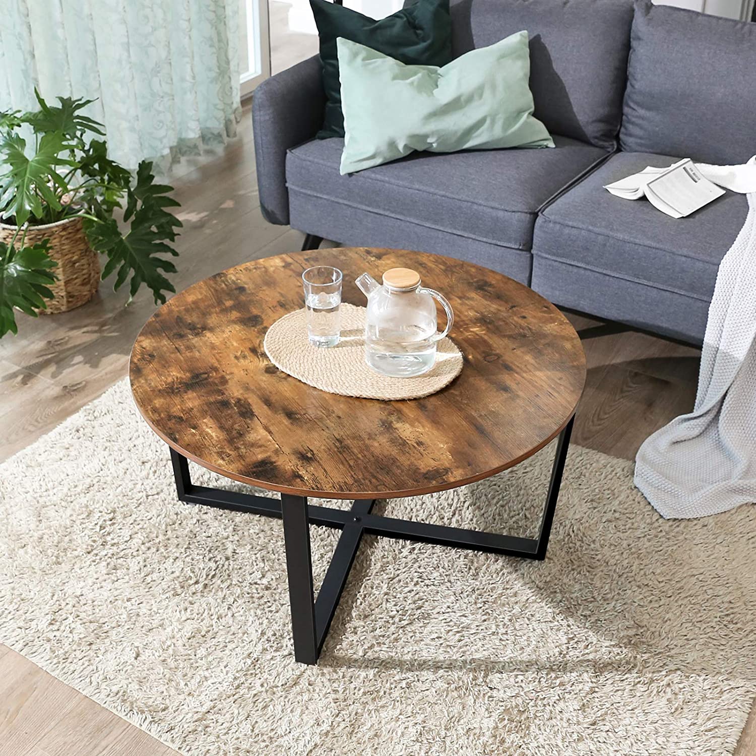 Rena Round Coffee Table Rustic Vintage Style