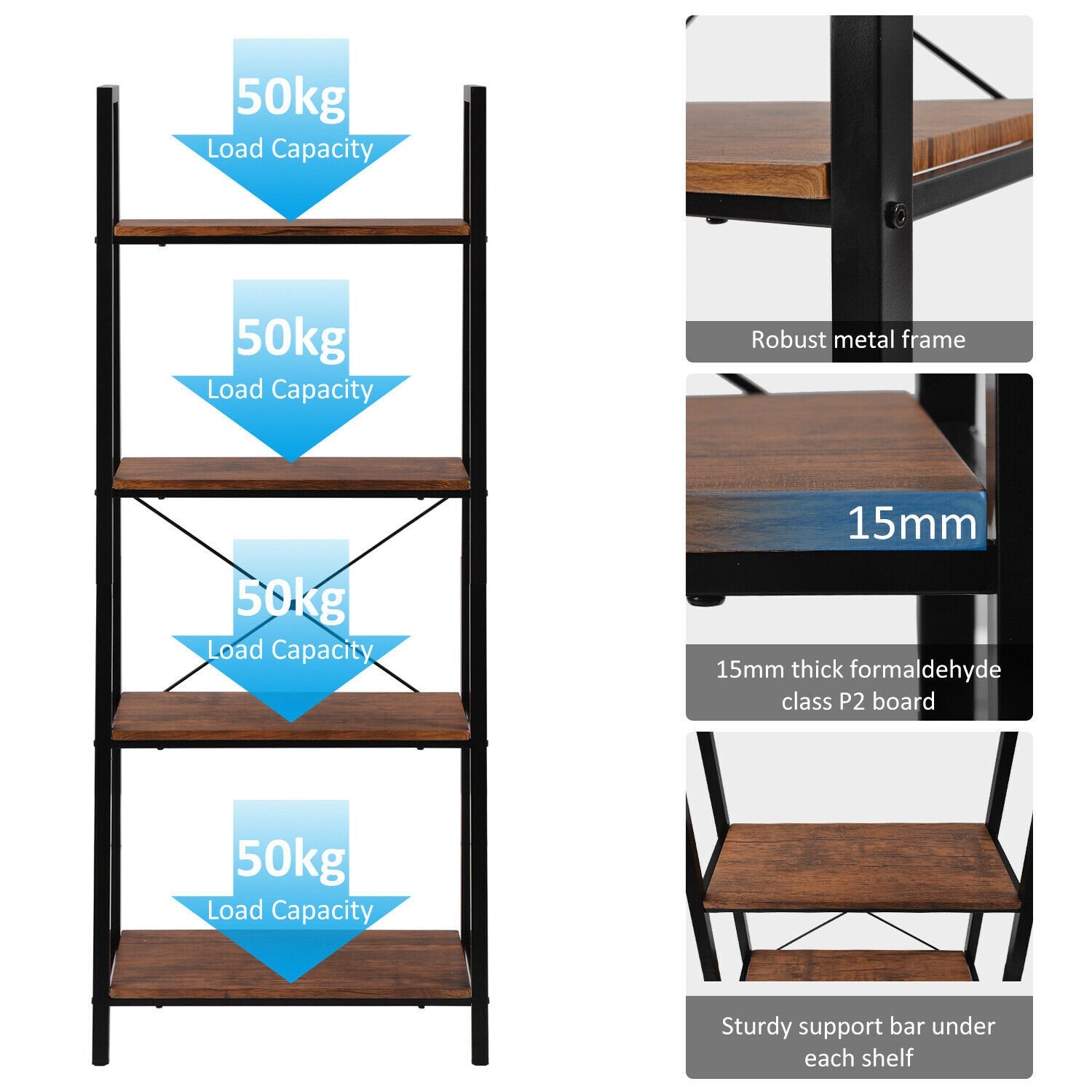 Rena Industrial Bookcase Ladder Shelf Unit