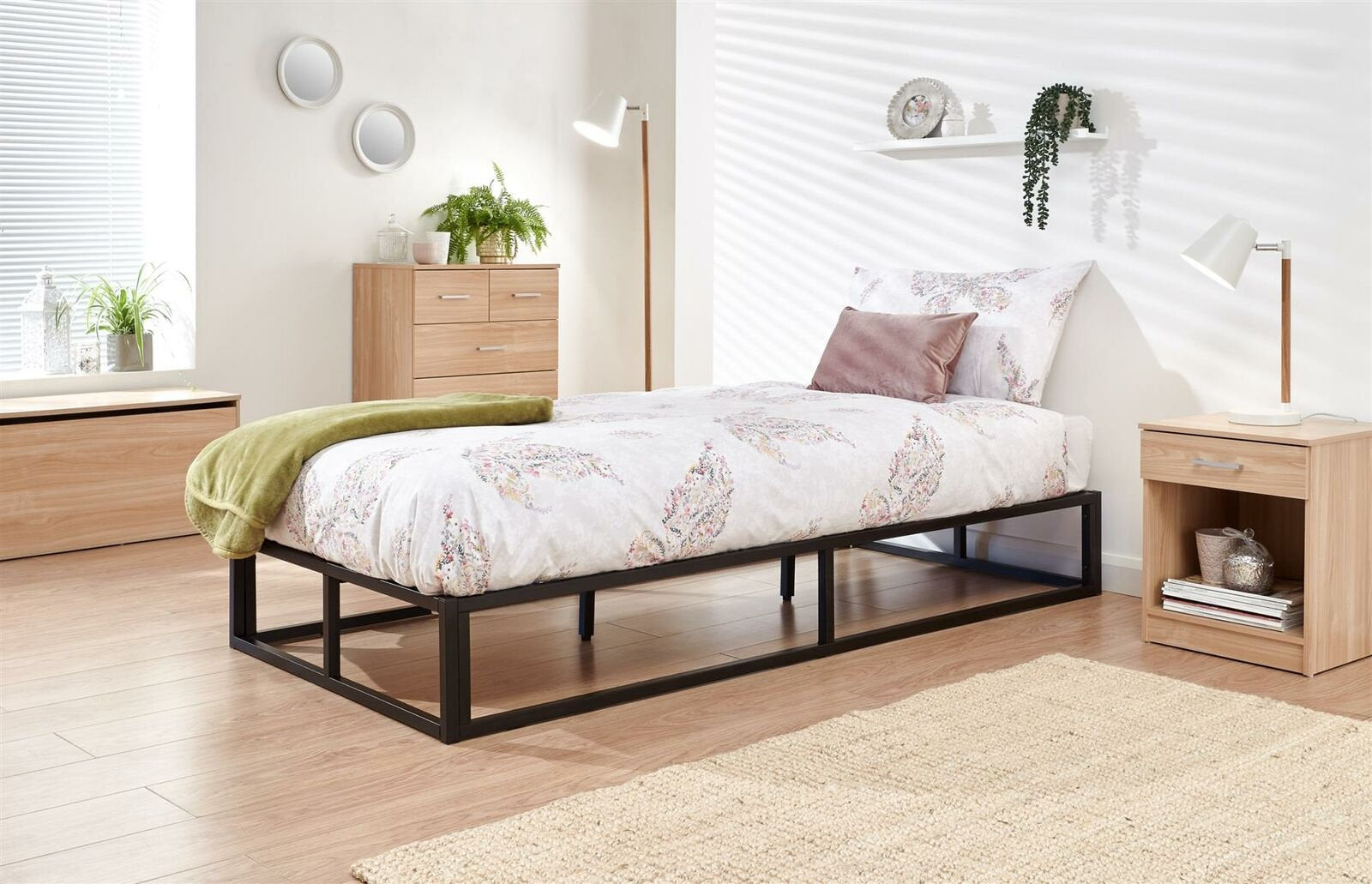 Platform Bed Black Metal & Wood