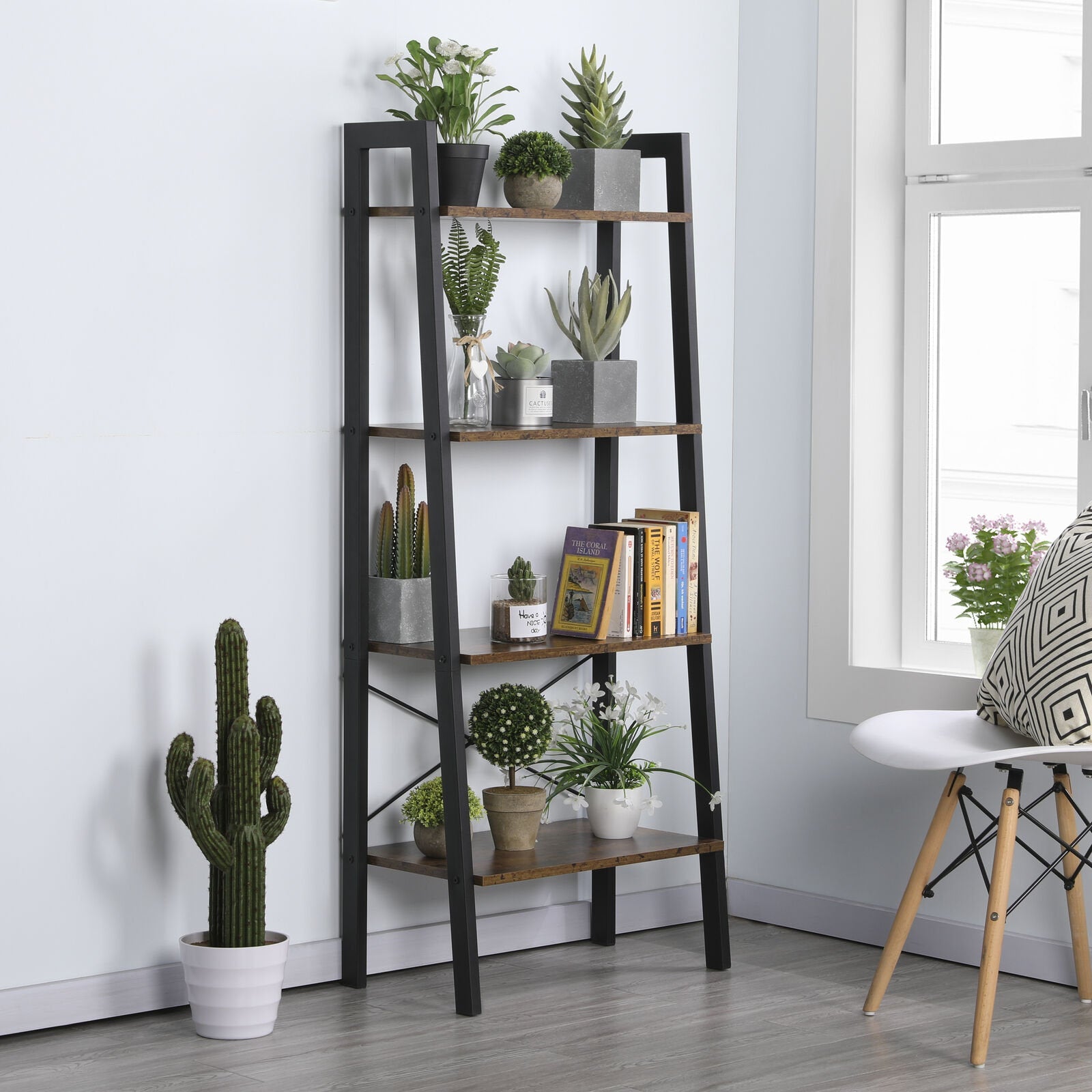 Rena Industrial Bookcase Ladder Shelf Unit