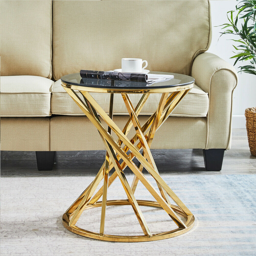 Charisma Round Side Table in Gold Chrome