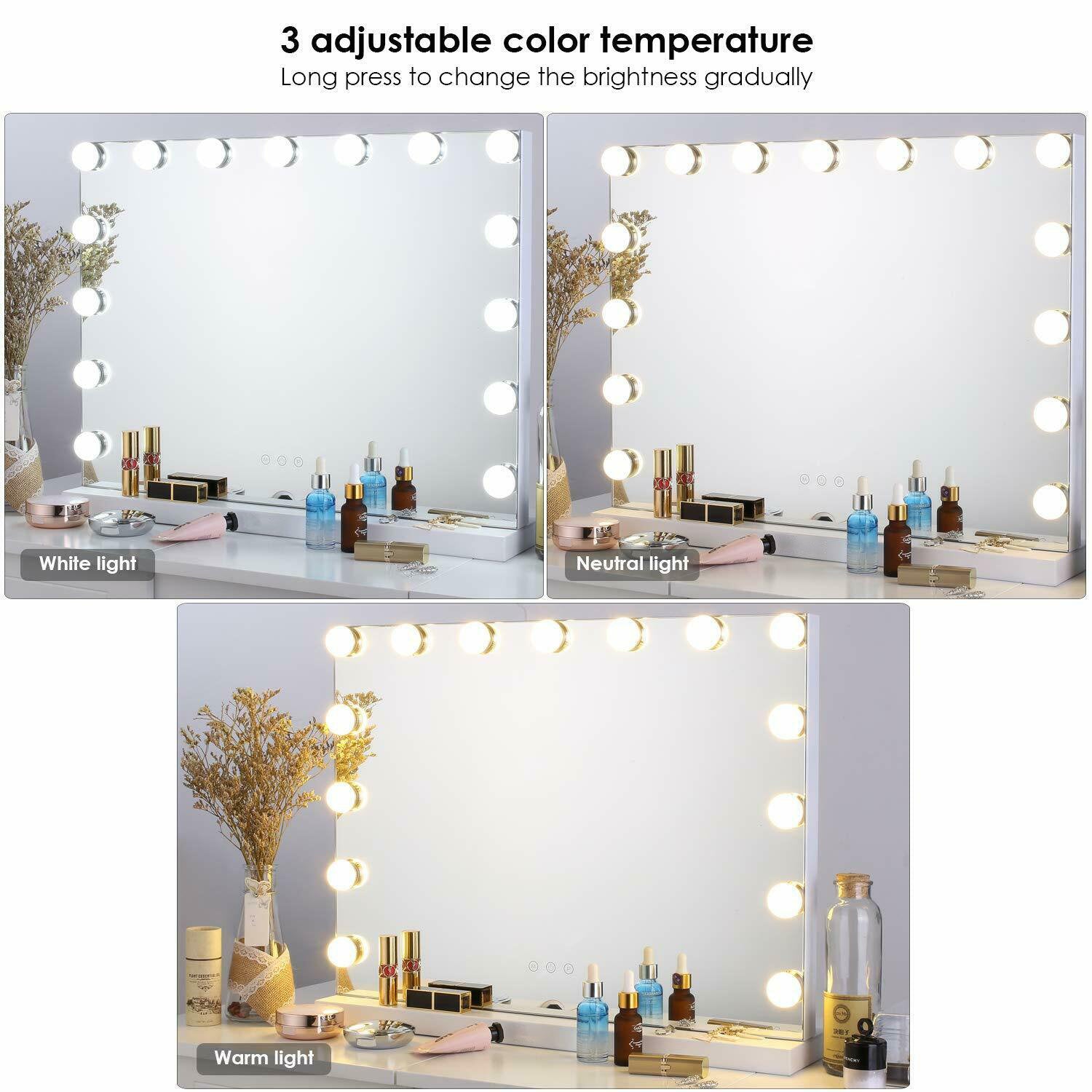 3 adjustable color temperature on image of mirror lights