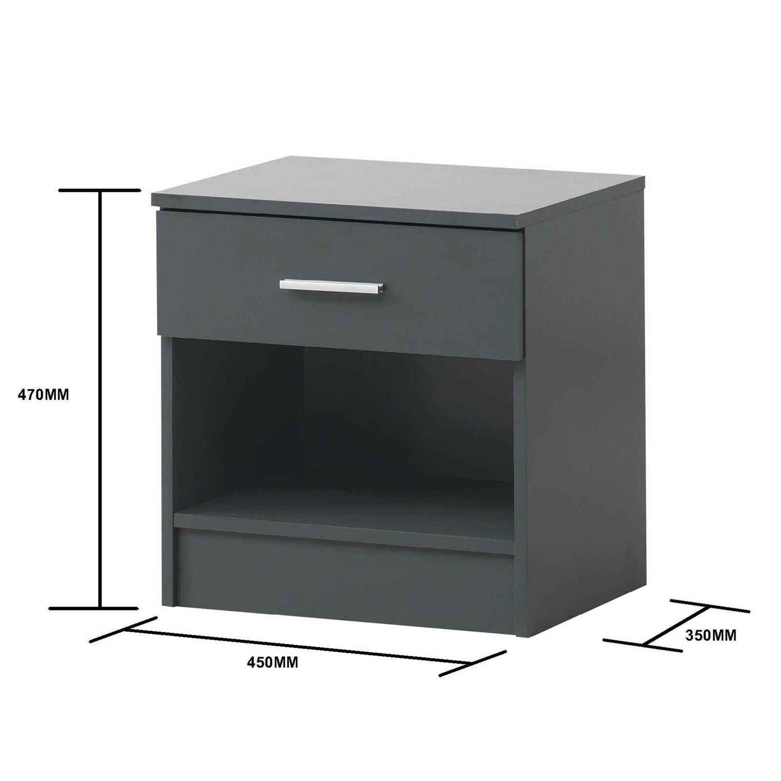 Staten Grey Bedside Table with 1 Drawer