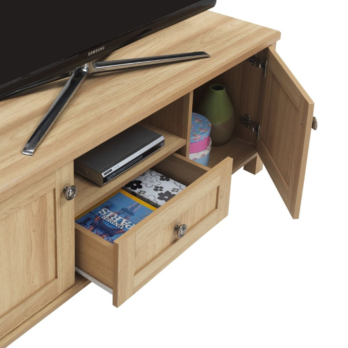 Solid Wood TV Stand Drawers Inside