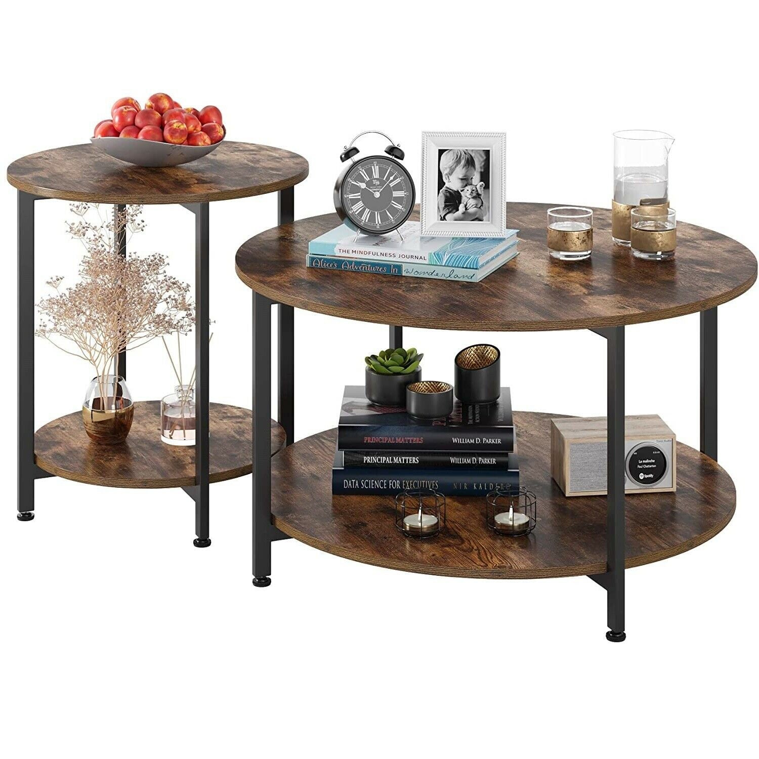 Rena Side Table Set Rustic Round