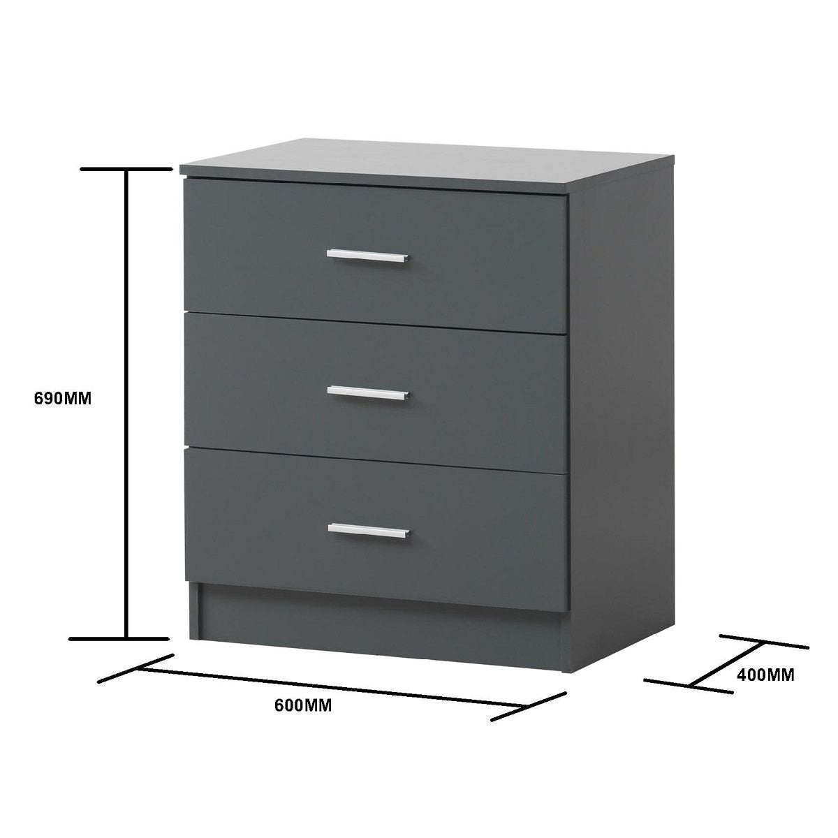 Staten Grey Bedroom Set Double Wardrobe, Chest of Drawers and Bedside Table