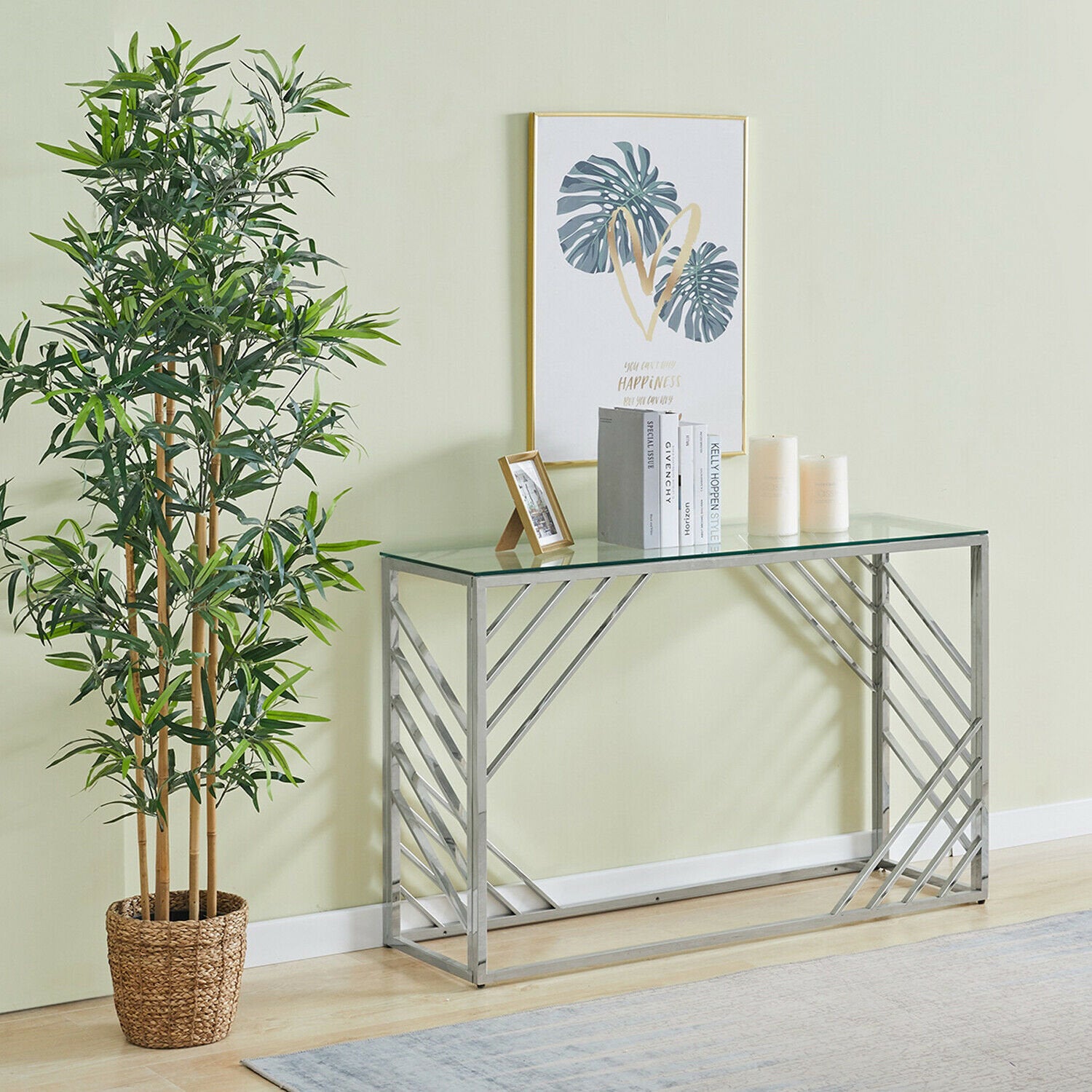 Charisma Glass Console Table with Gold Frame