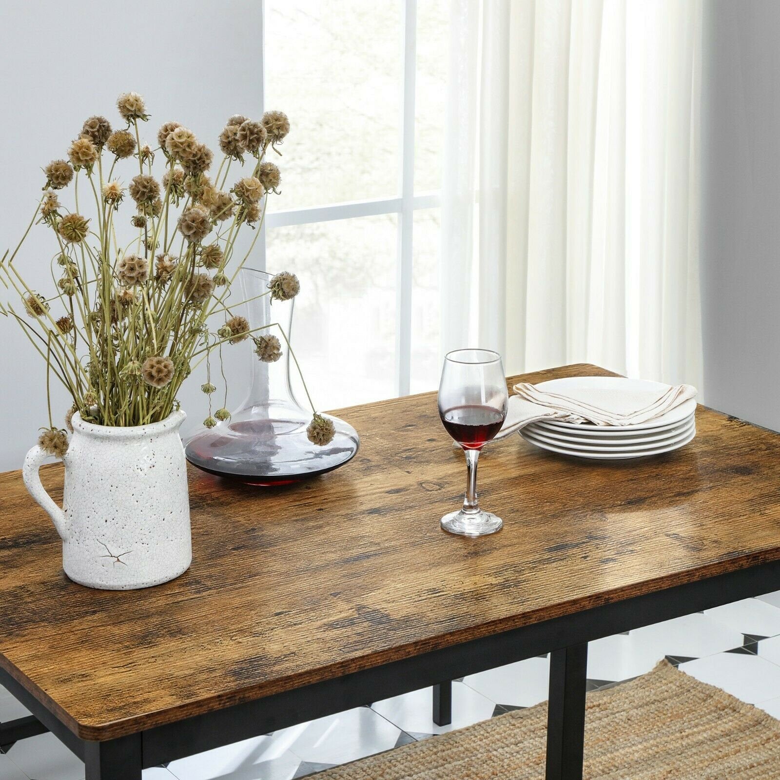 Rena Rustic Dining Table and Bench Set