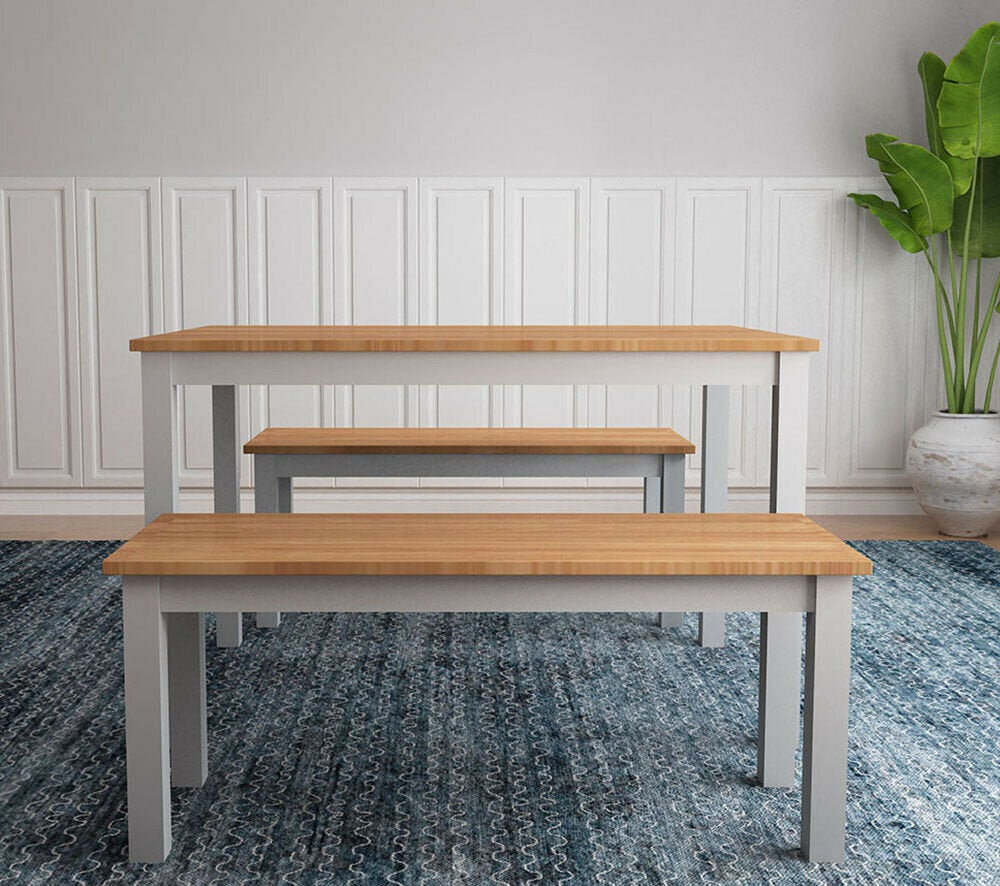 Dining Table and Bench Set Grey and Oak