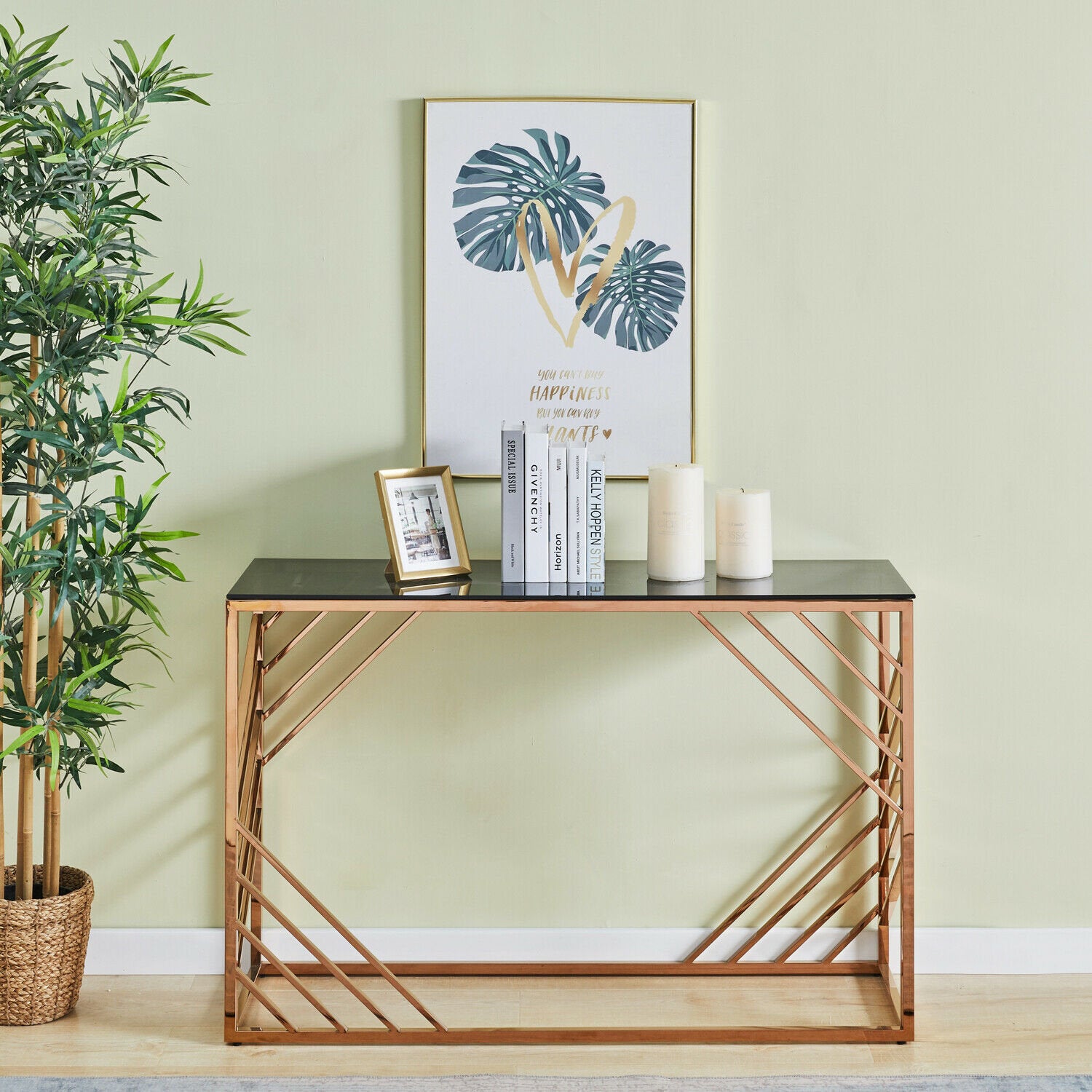 Charisma Glass Console Table with Gold Frame