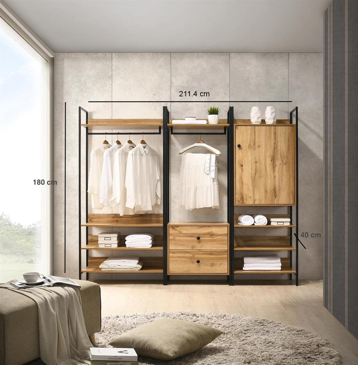 Woburn Open Wardrobe Unit with 2 Drawers Clothing Storage