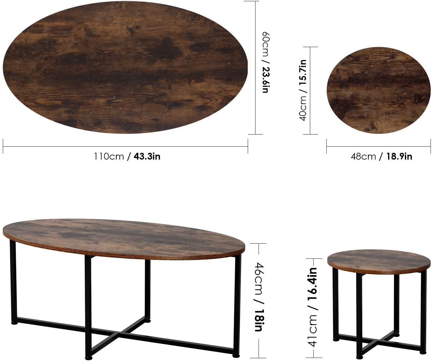 Rena Nest Table Oval Rustic Oak