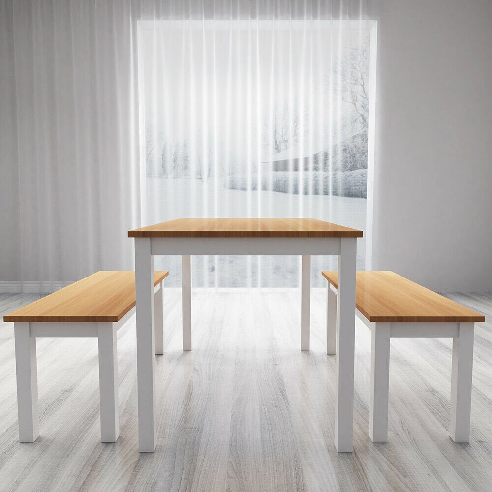 Dining Table and Bench Set Grey and Oak