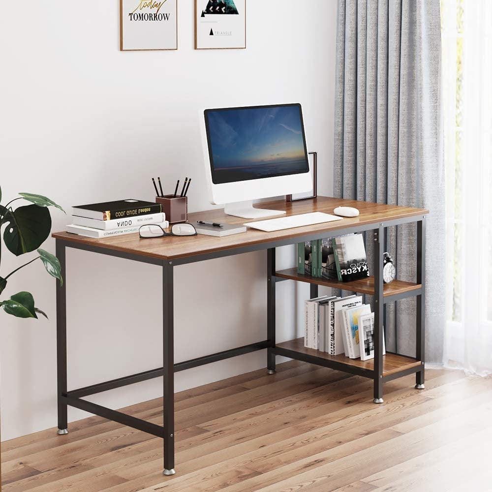 Rena Computer Desk with Rustic Walnut Shelves