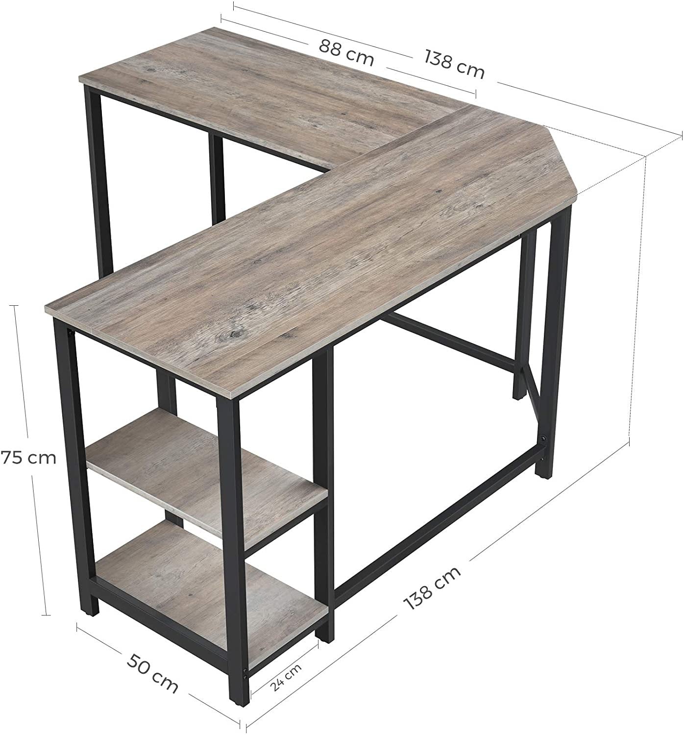 Rena Industrial Corner Desk with Shelves on RHS