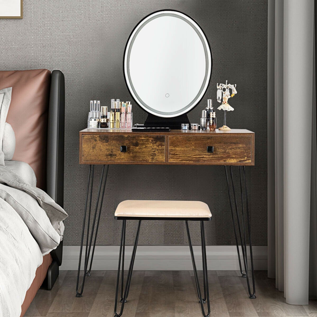 Geneva Rustic Dressing table Set with Hollywood Mirror & Stool