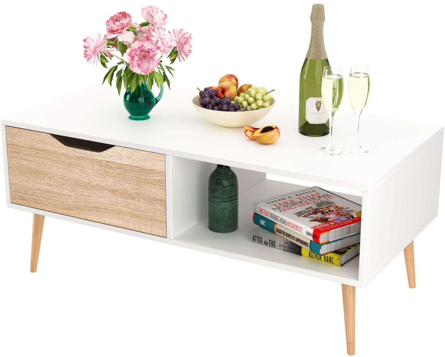 Lynton White and Oak Coffee Table / Tv Stand Scandinavian Style