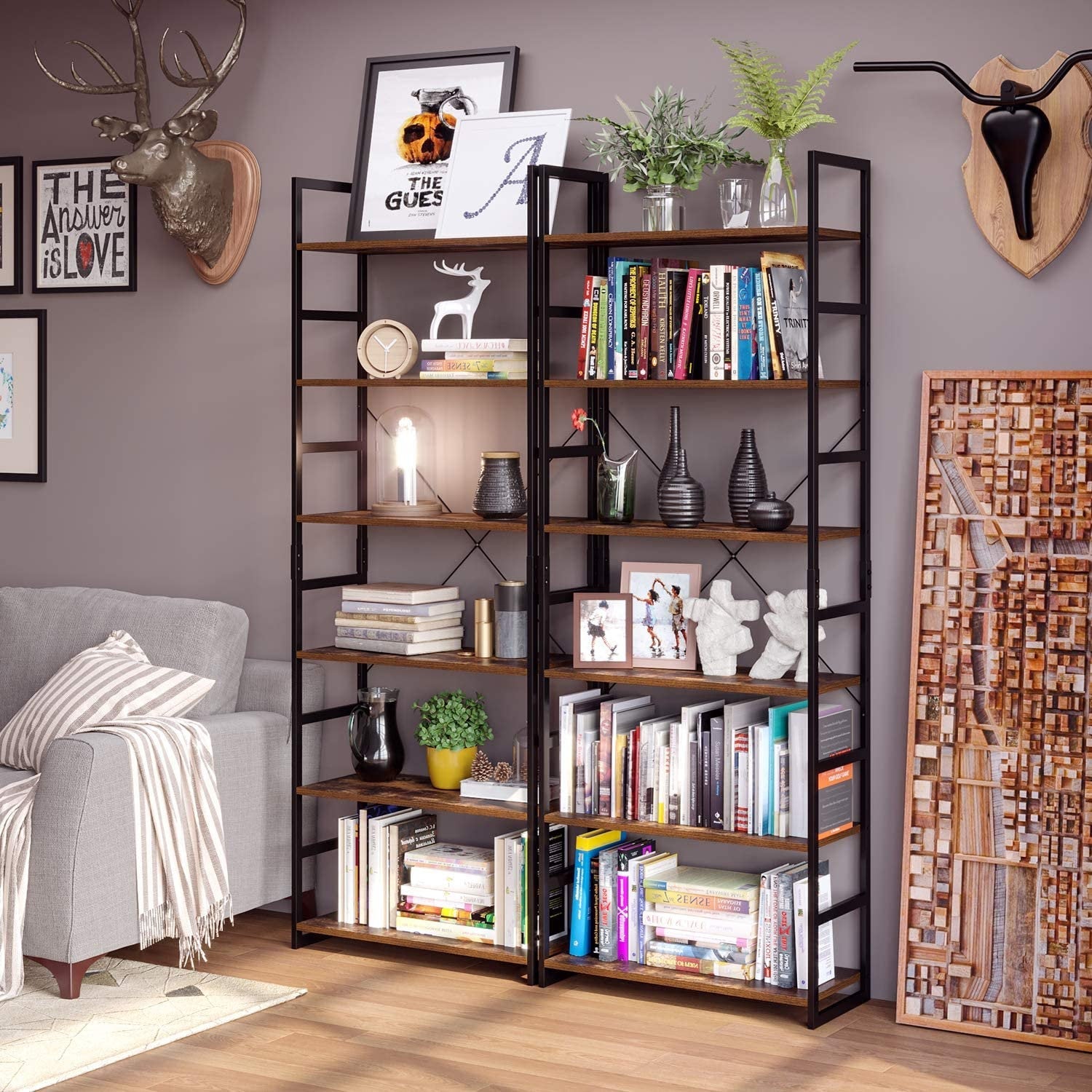 Rena Tall Display Shelving Unit Rustic Bookcase