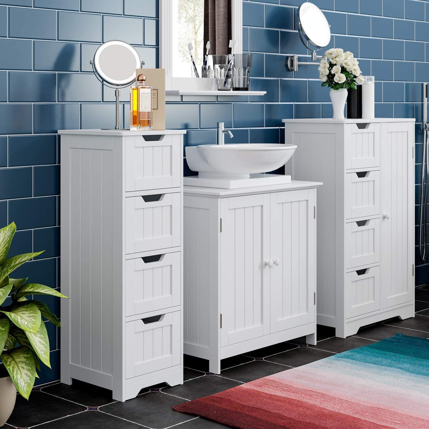 Arcadia Bathroom Storage Unit Drawer Cabinet White Tall