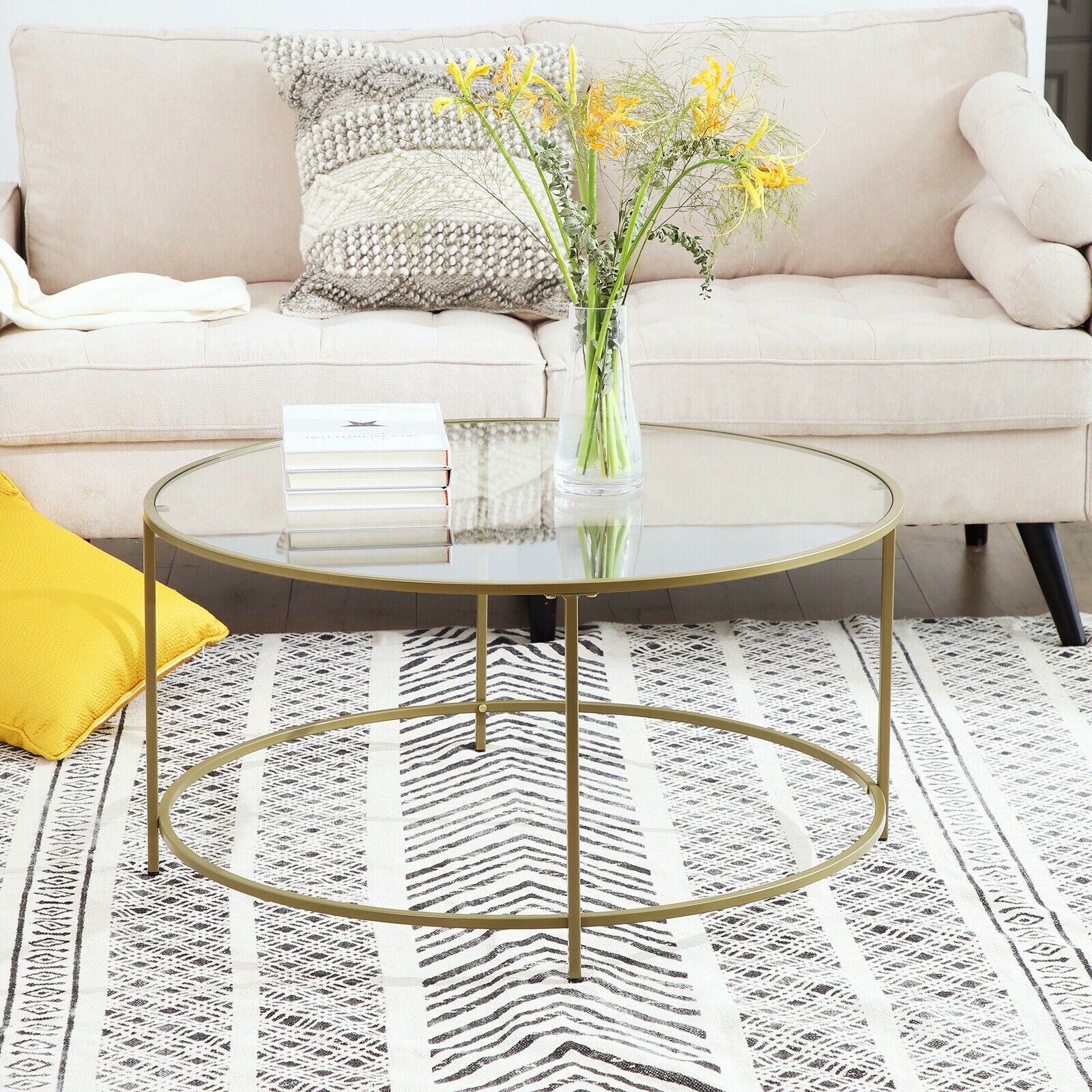 Jenna Round Glass Coffee Table Gold Frame