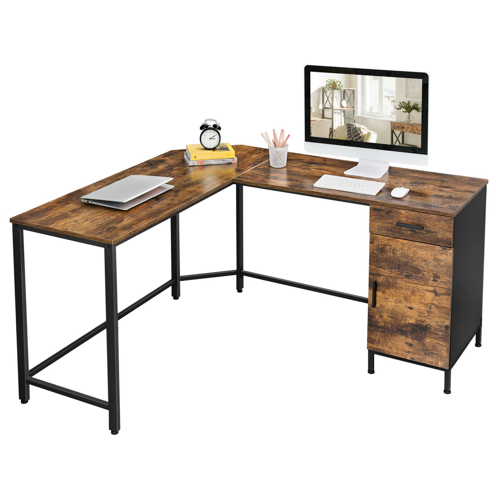 Rena Corner Desk with Drawer and Shelf