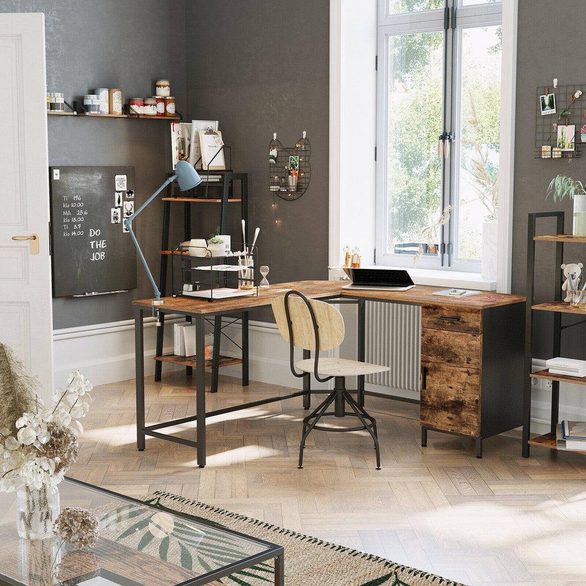 Rena Large Corner Desk with Drawers and Cupboard