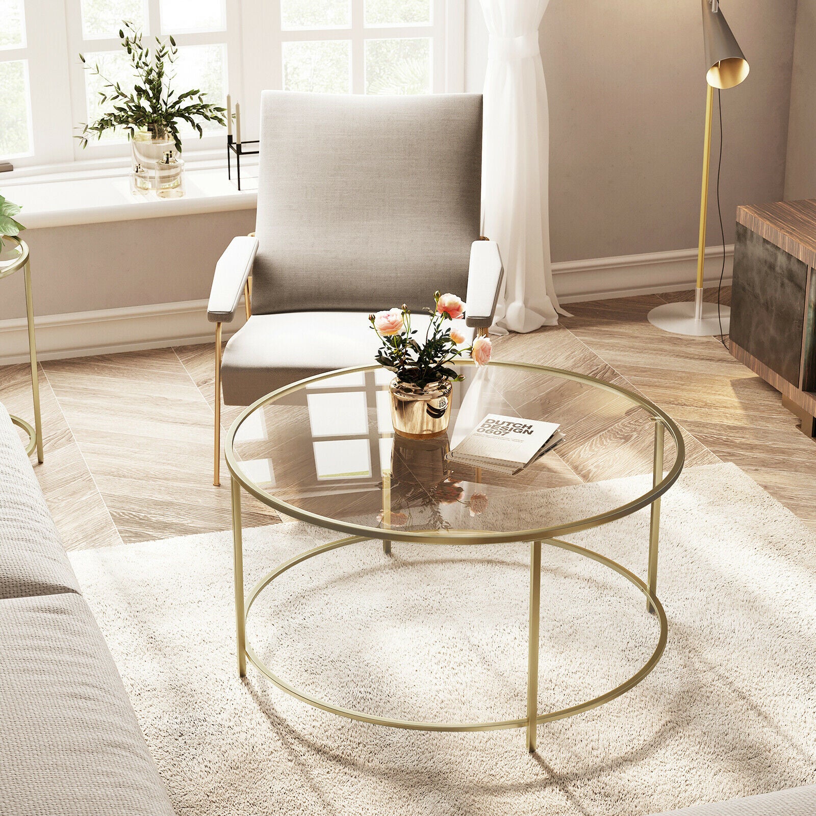 Jenna Round Glass Coffee Table Gold Frame